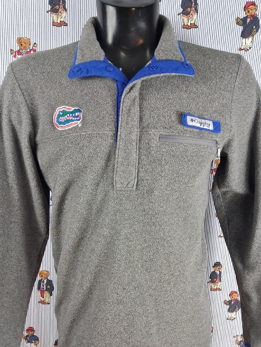 University Of Florida Gators Columbia Half Snap Gray & Blue Sm Fleece Pullover